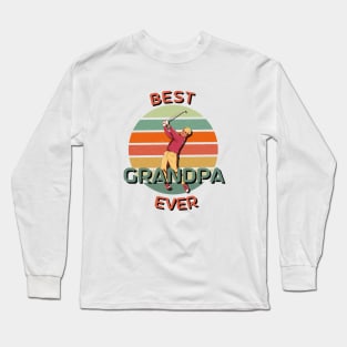 Best Grandpa Ever Golfing Grandad Retro Sunset Long Sleeve T-Shirt